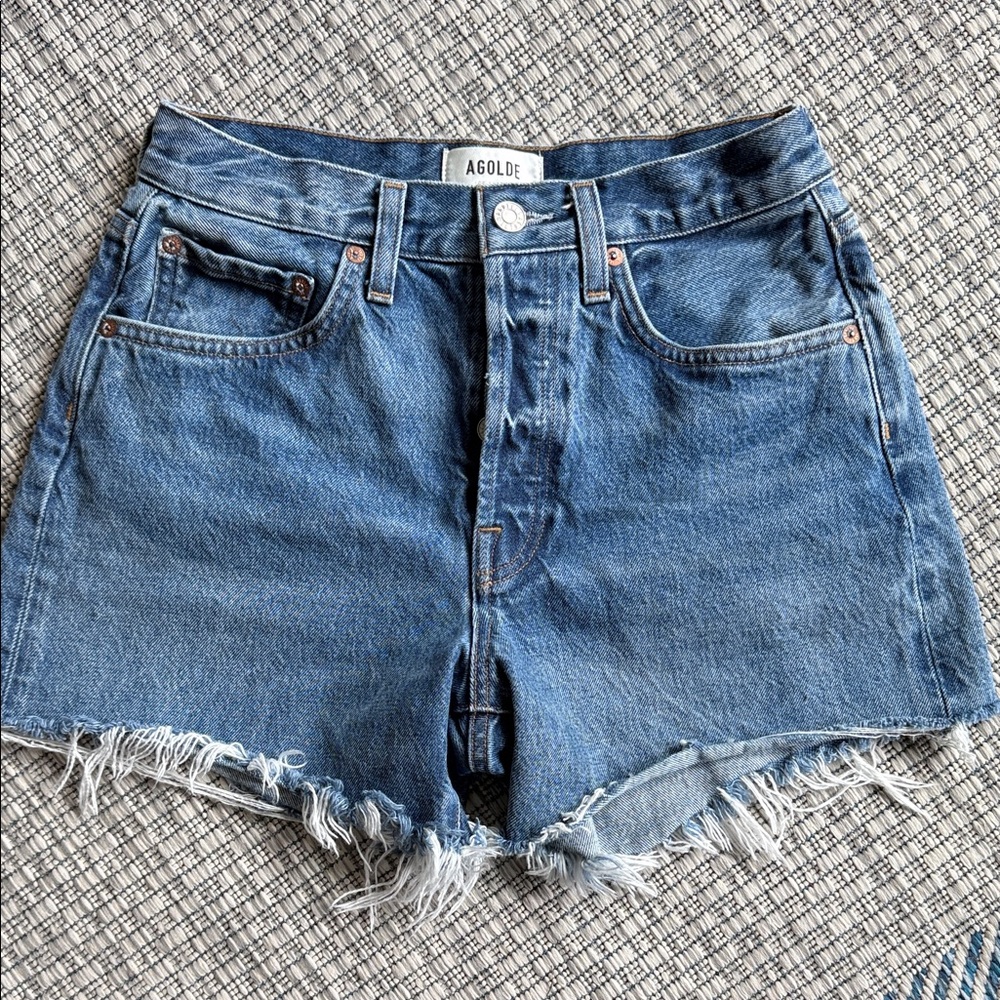 Agolde Distressed Blue Jean Shorts